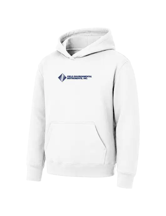 Youth White 7.8 oz Pullover Hooded Sweatshirt w/Field Environmental Logo
