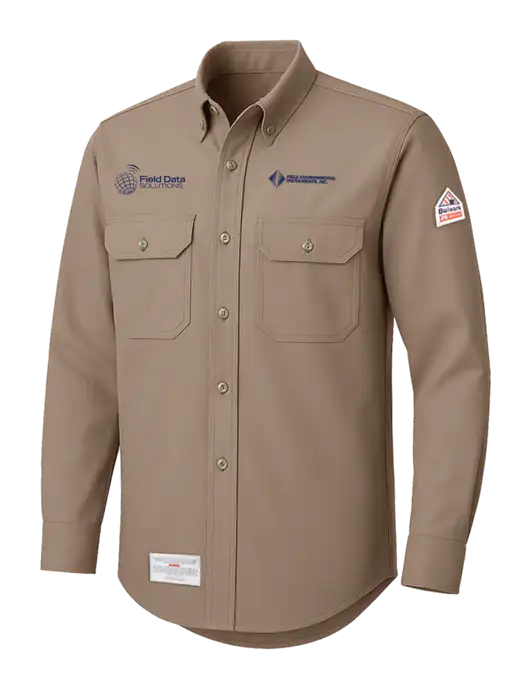 Bulwark Tan EXCEL FR ComforTouch Dress Uniform Shirt w/Field Environmental Logo, Field Data Solutions Logo