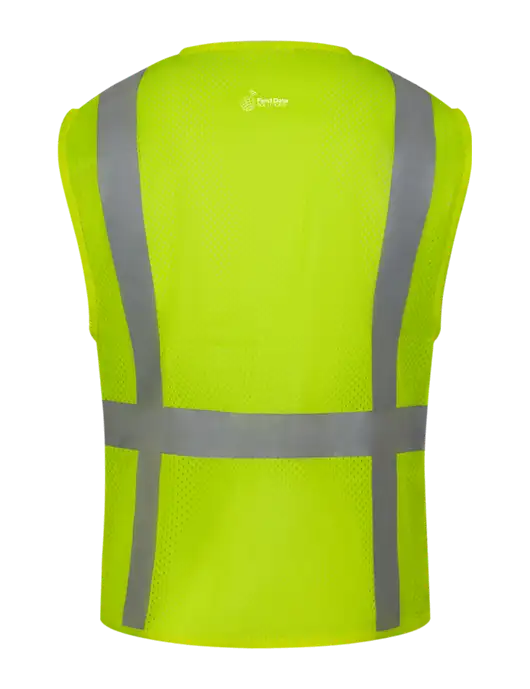 CornerStone Safety Yellow ANSI 107 Class 2 Mesh Six-Pocket Zippered Vest w/Field Data Solutions Logo, Field Data Solutions Logo