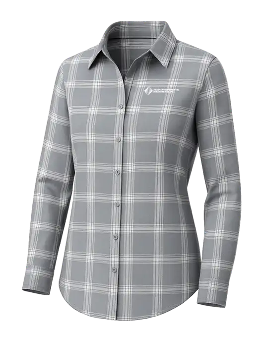 Womens Medium Grey/Cream Open Plaid Flannel Tunic w/Field Environmental Logo
