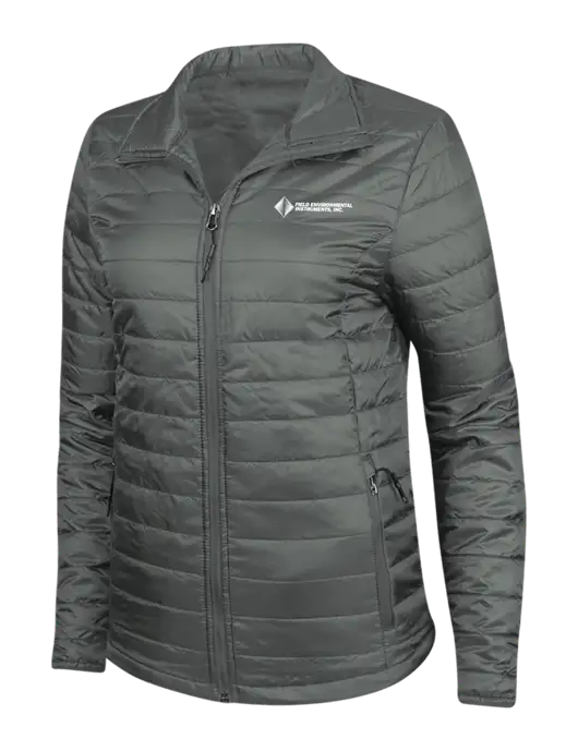 Dark Grey Womens Puffy Packable Jacket w/Field Environmental Logo