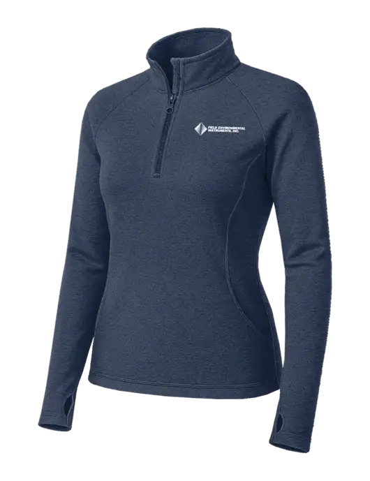 Navy Heather Womens Sport Wick Stretch 1/4 Zip Pullover w/Field Environmental Logo