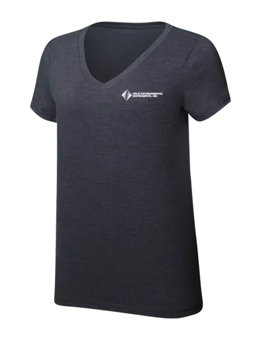 Womens Simply Soft V-Neck Heather Charcoal 4.5oz  Poly/Combed Ring Spun Cotton T-Shirt w/Field Environmental Logo