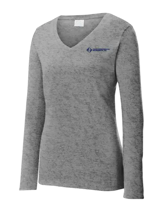 Womens  V-Neck Ring Spun Grey Heather 4.5 oz Long Sleeve T-Shirt w/Field Environmental Logo
