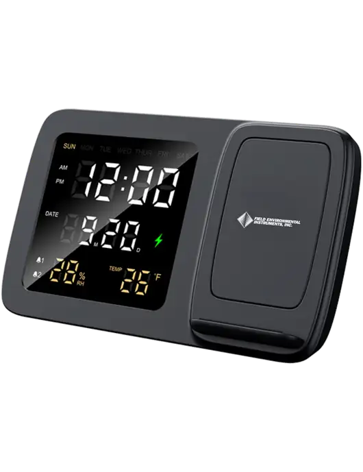 Dock It Wireless Charger, Digital Alarm Clock,  Temperature & Humidity Display w/Field Environmental Logo