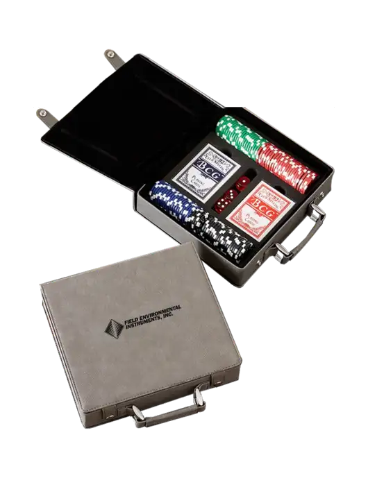 Grey Leatherette 100 Chip Poker Set w/Field Environmental Logo