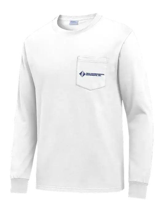 White Long Sleeve Heavyweight 6.1 oz Pocket T-Shirt w/Field Environmental Logo
