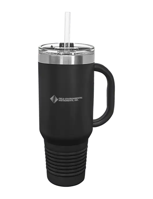 Polar Camel 40 oz. Powder Coated Vacuum Insulated Black Travel Mug with Straw w/Field Environmental Logo