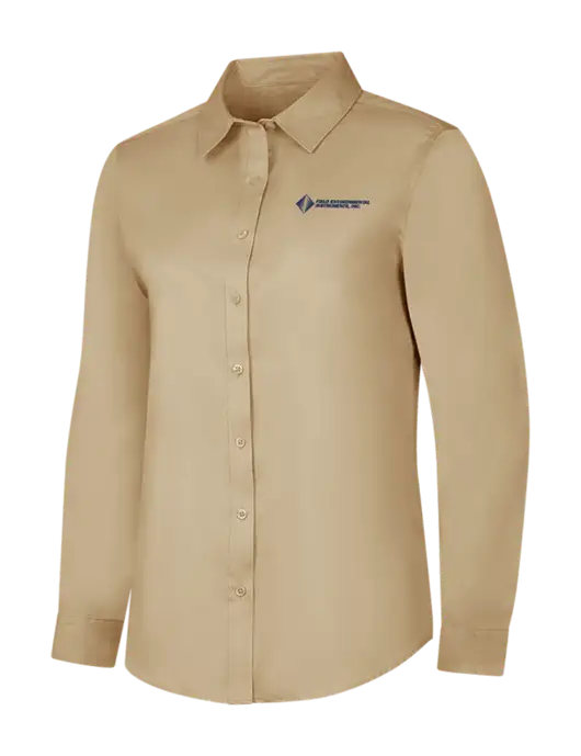 Dark Tan Womens Long Sleeve Superpro React Twill Shirt w/Field Environmental Logo
