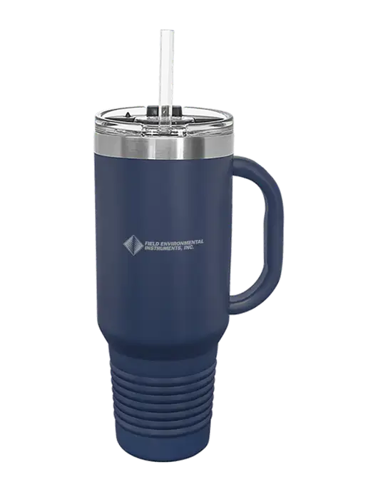 Polar Camel 40 oz. Powder Coated Vacuum Insulated Navy Travel Mug with Straw w/Field Environmental Logo