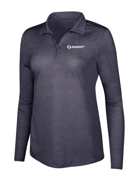 True Navy Heather Womens Posicharge Tri-Blend Wicking 1/4 Zip Pullover w/Field Environmental Logo