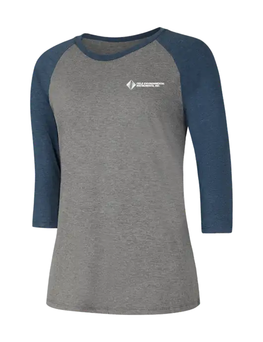 Womens Simply Soft 3/4 Sleeve Navy Frost/Grey Frost Ring Spun Cotton T-Shirt w/Field Environmental Logo