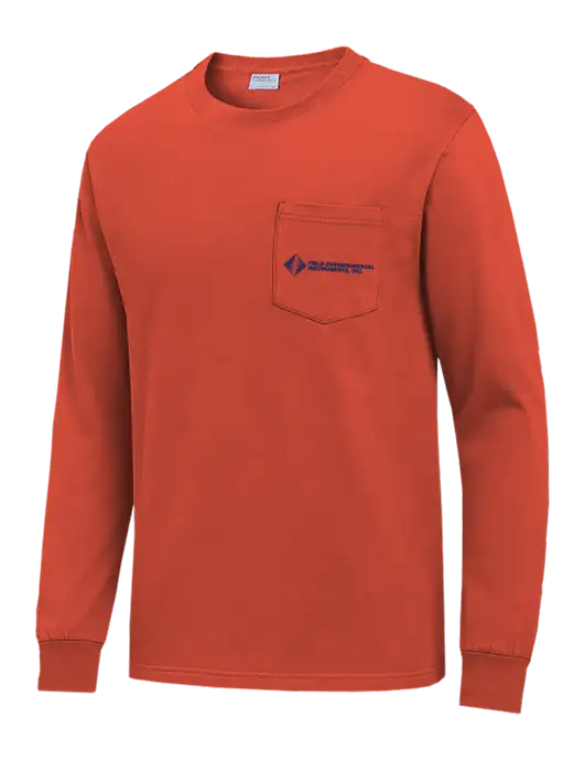 Orange Long Sleeve Heavyweight 6.1 oz Pocket T-Shirt w/Field Environmental Logo