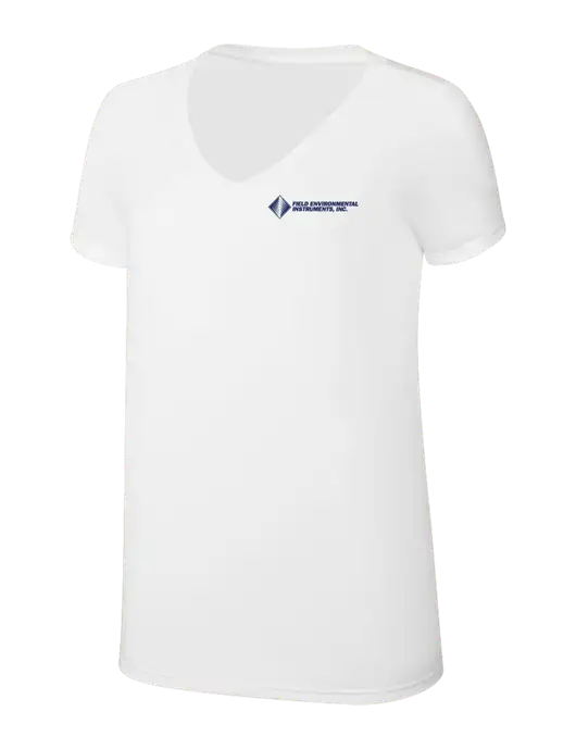 Womens Simply Soft V-Neck White 4.5oz  Poly/Combed Ring Spun Cotton T-Shirt w/Field Environmental Logo