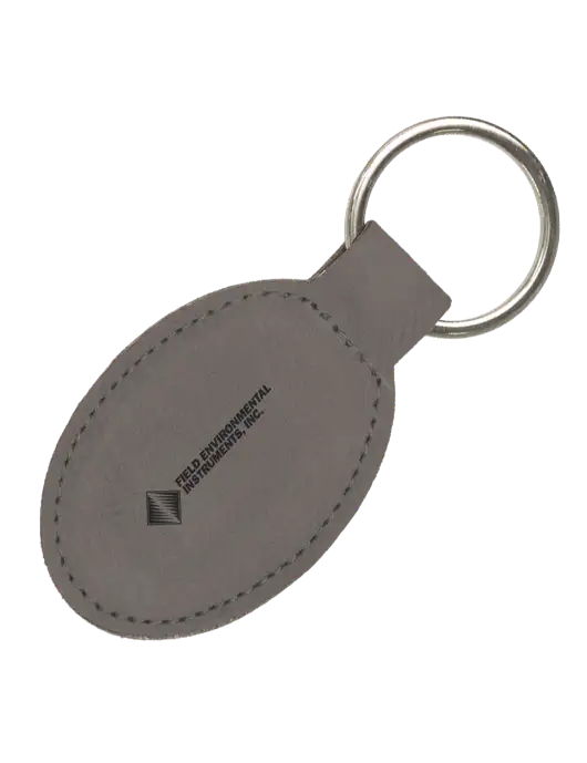 Grey Leatherette Oval Keychain w/Field Environmental Logo
