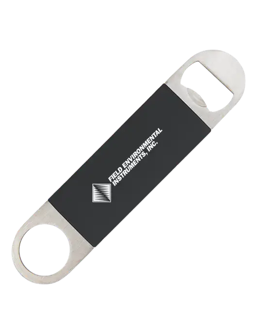 Black Bottle Opener with Silicone Grip w/Field Environmental Logo
