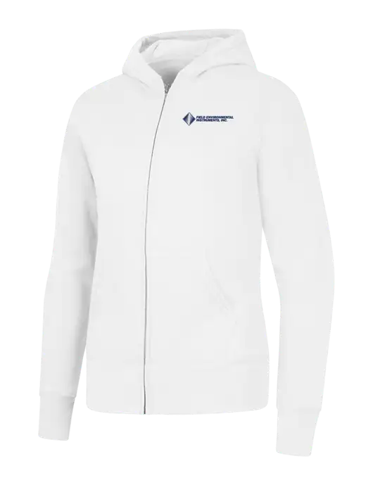 White Womens Core Fleece Full-Zip Hooded Sweatshirt w/Field Environmental Logo