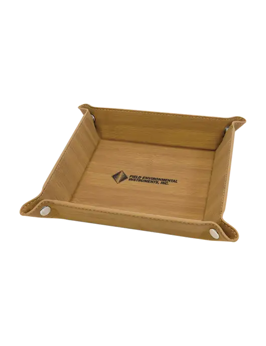 Bamboo Leatherette Valet Tray, 6 x 6 w/Field Environmental Logo