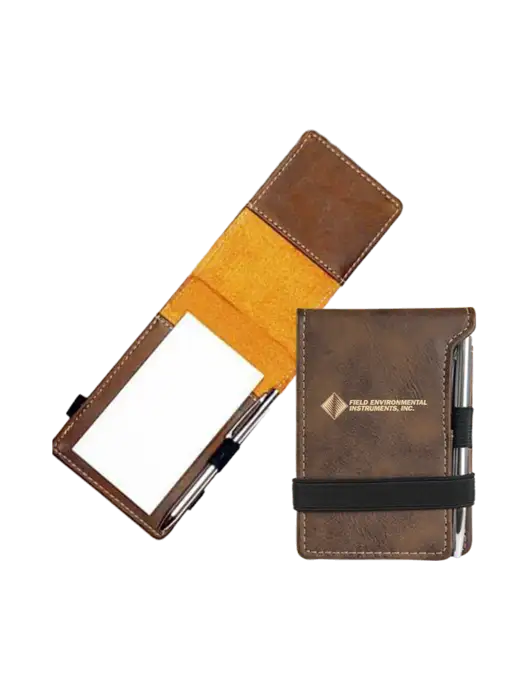 Rustic Leatherette Mini Notepad w/Pen, 3.25 x 4.75 w/Field Environmental Logo