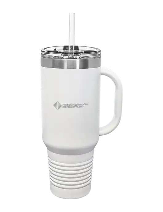 Polar Camel 40 oz. Powder Coated Vacuum Insulated White Travel Mug with Straw w/Field Environmental Logo