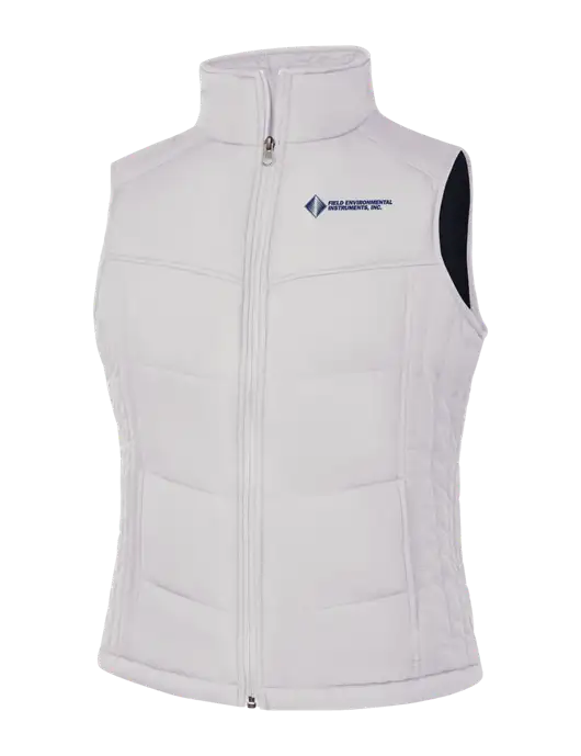 Womens White/Dark Slate Puffy Vest w/Field Environmental Logo
