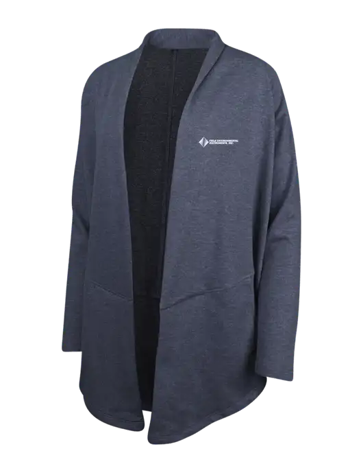 Estate Blue Heather/Charcoal Heather Womens Interlock Cardigan w/Field Environmental Logo