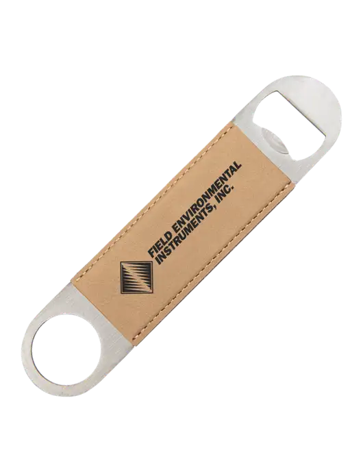 Tan Leatherette Bottle Opener w/Field Environmental Logo