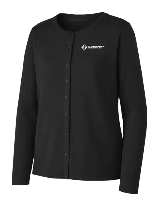 Black Womens Concept Stretch Button-Front Cardigan Sweater w/Field Environmental Logo