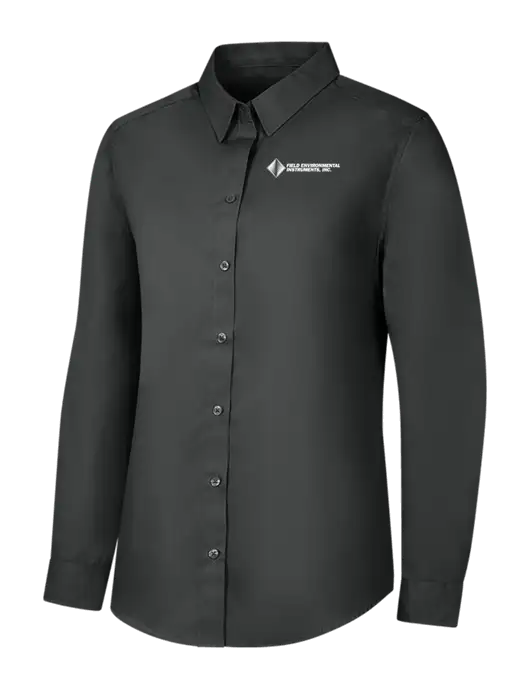 Womens Dark Grey Long Sleeve Carefree Poplin Shirt w/Field Environmental Logo