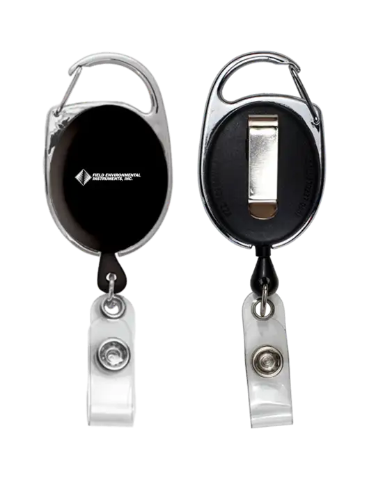 Black Carabiner Style Badge Reel and Badge Holder w/Field Environmental Logo