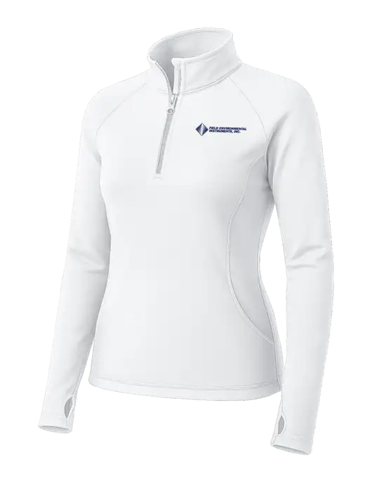 White Womens Sport Wick Stretch 1/4 Zip Pullover w/Field Environmental Logo