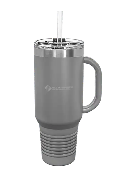 Polar Camel 40 oz. Powder Coated Vacuum Insulated Grey Travel Mug with Straw w/Field Environmental Logo