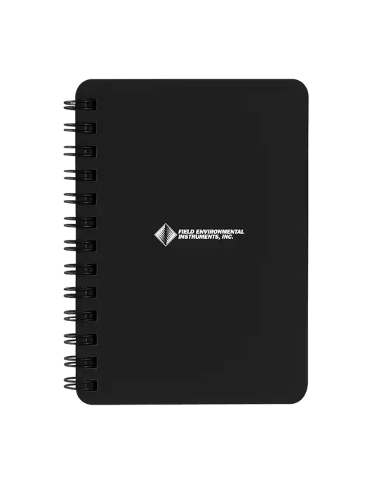 Sturdy Black Hardcover Notebook, 5.25 x 7 w/Field Environmental Logo