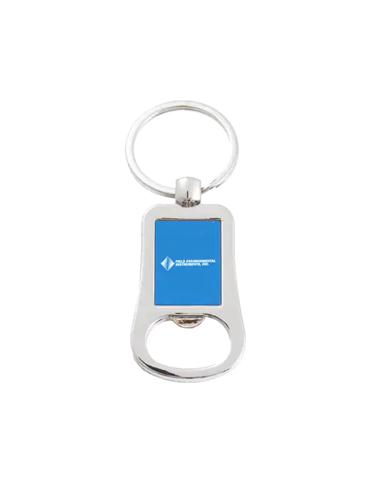 Silver & Blue Bottle Opener Keychain w/Field Environmental Logo