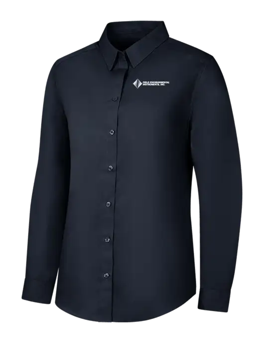 Womens River Blue Navy Long Sleeve Carefree Poplin Shirt w/Field Environmental Logo