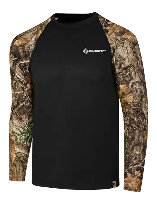 Russell Outdoors Black/Realtree Edge Camo Colorblock Performance Long Sleeve T-Shirt w/Field Environmental Logo