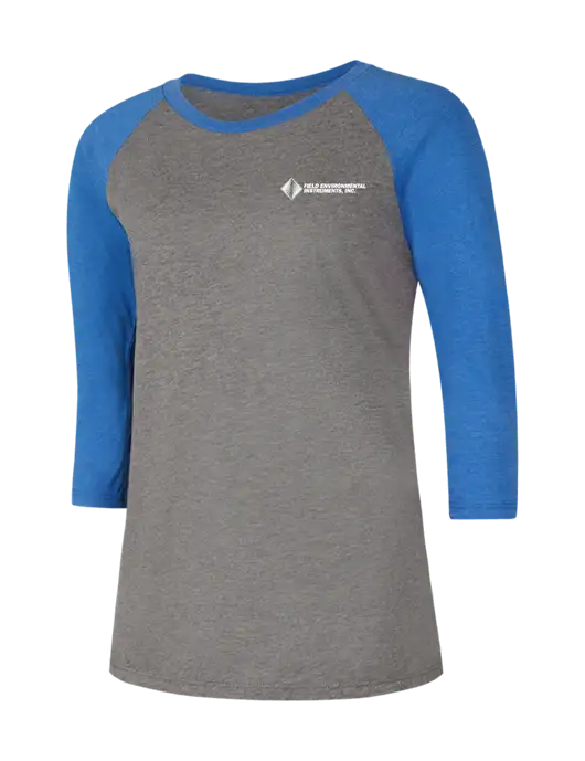 Womens Simply Soft 3/4 Sleeve Royal Frost/Grey Ring Spun Cotton T-Shirt w/Field Environmental Logo