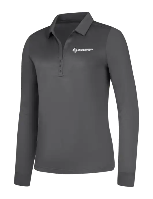 Womens Dark Grey Silk Touch Performance Long Sleeve Polo w/Field Environmental Logo