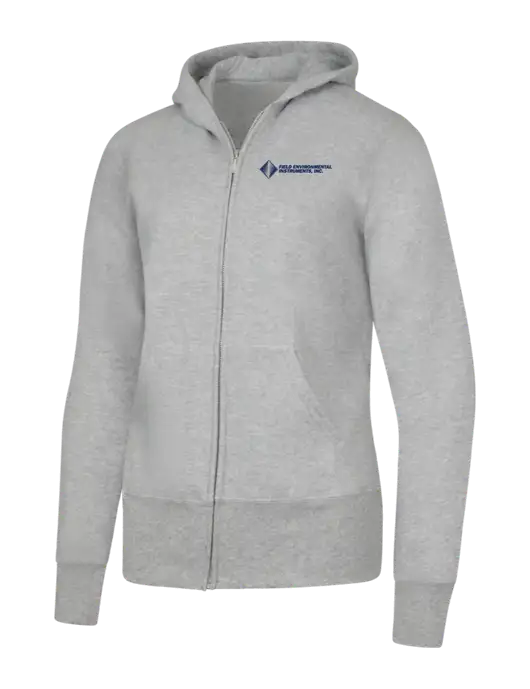 Grey Heather Womens Core Fleece Full-Zip Hooded Sweatshirt w/Field Environmental Logo