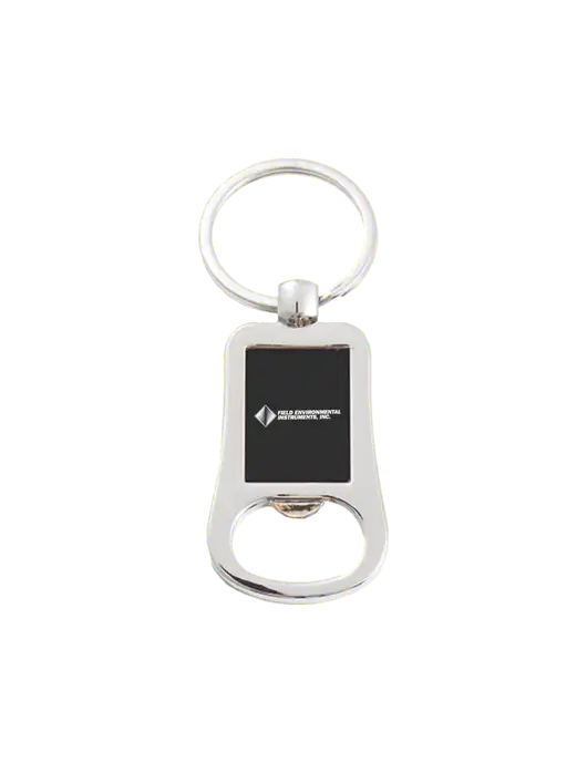 Silver & Black Bottle Opener Keychain w/Field Environmental Logo