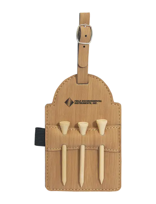 Bamboo Leatherette Golf Bag Tag with 3 Wooden Tees w/Field Environmental Logo