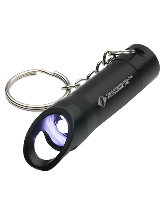 Black Pocket LED Flashlight with Bottle Opener & Keychain w/Field Environmental Logo