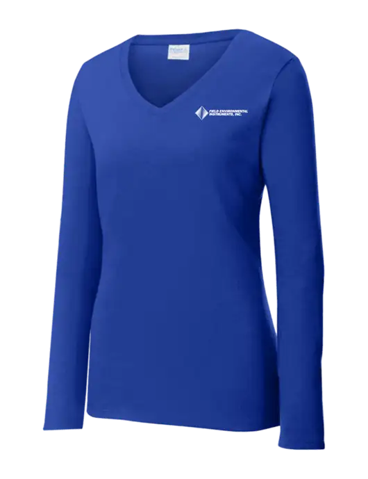 Womens  V-Neck Ring Spun Royal 4.5 oz Long Sleeve T-Shirt w/Field Environmental Logo