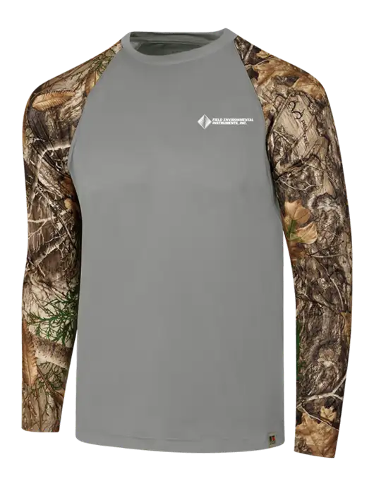 Russell Outdoors Medium Grey/Realtree Edge Camo Colorblock Performance Long Sleeve T-Shirt w/Field Environmental Logo