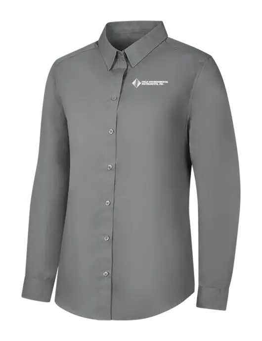Womens Medium Grey Long Sleeve Carefree Poplin Shirt w/Field Environmental Logo