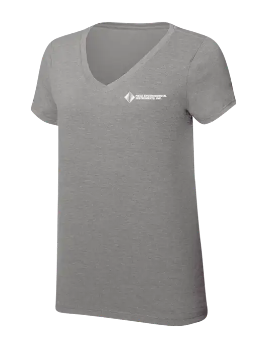 Womens Simply Soft V-Neck Grey Frost 4.5oz  Poly/Combed Ring Spun Cotton T-Shirt w/Field Environmental Logo