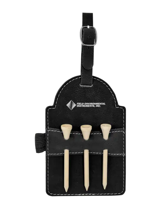 Black Leatherette Golf Bag Tag with 3 Wooden Tees w/Field Environmental Logo