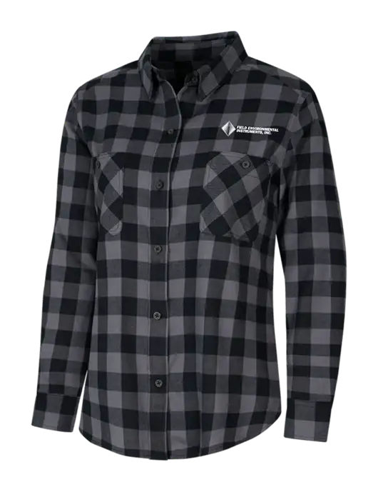 Womens Medium Grey/Black Buffalo Check Plaid Flannel Shirt w/Field Environmental Logo