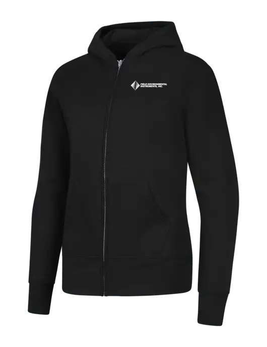 Jet Black Womens Core Fleece Full-Zip Hooded Sweatshirt w/Field Environmental Logo