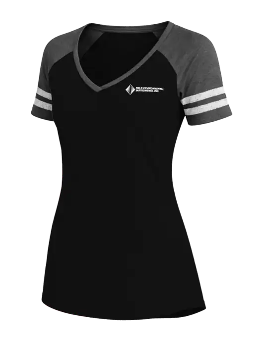 Womens Black/Charcoal Heather V-Neck Game Tee w/Field Environmental Logo